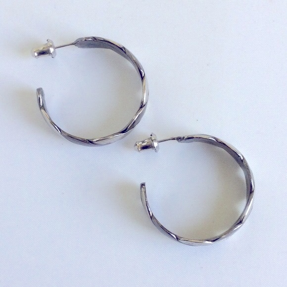 Twisted 2 Tone Hoop Earrings - Picture 2 of 5